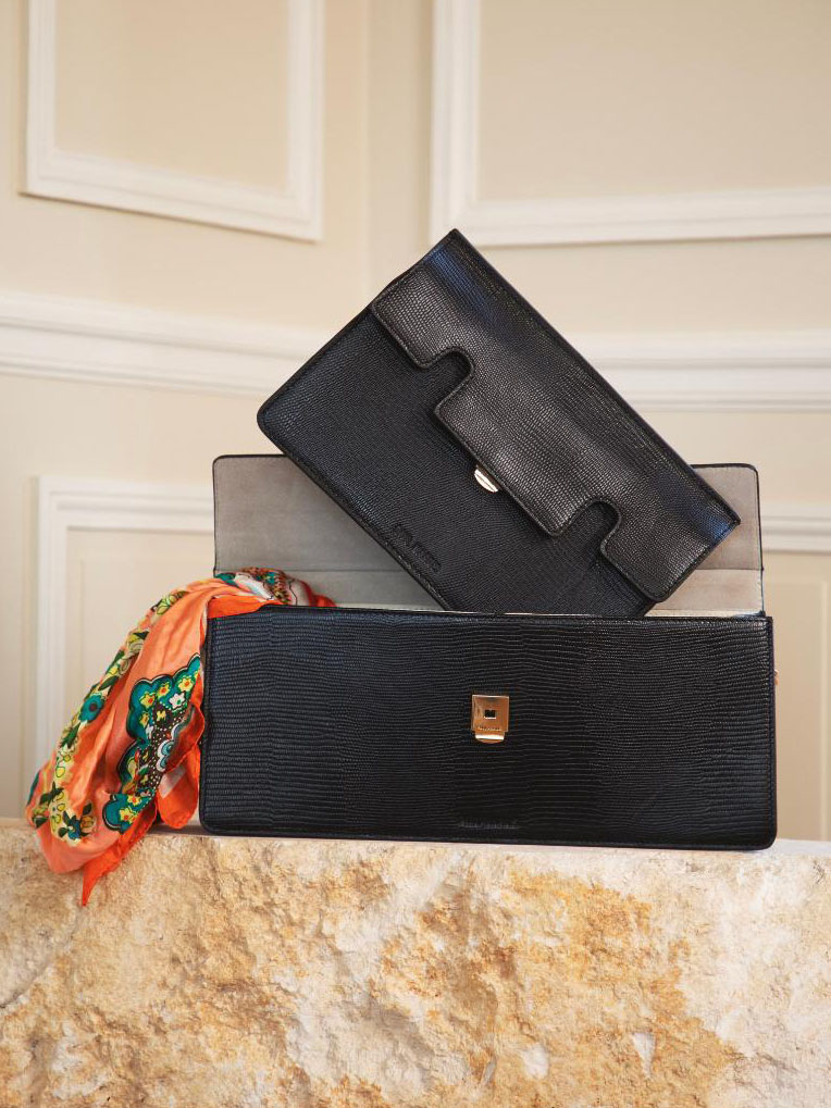 Foto-Ansicht-Zoom-Material-Baguette-Tasche-Leder-schwarz-tiefschwarz-Gabrielle-ultra-lang-1960-Paul-Marius-W42L-L-B