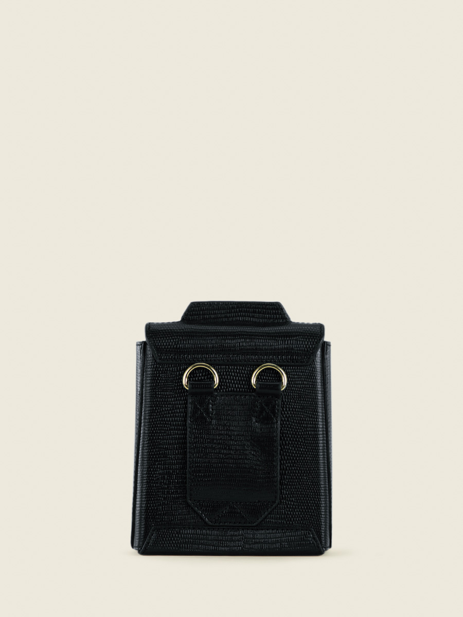 Fotoansicht Rückseite Handytasche aus tiefschwarzem Leder Agathe 1960 Paul Marius M70 L B