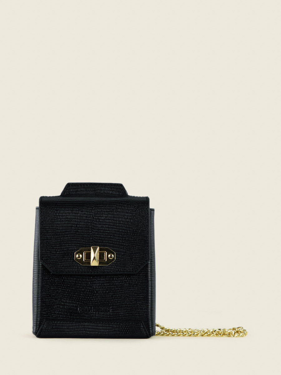 Fotoansicht-Vorderseite-Handytasche-Leder-schwarz-glänzend-Agathe-1960-Paul-Marius-M70-L-B