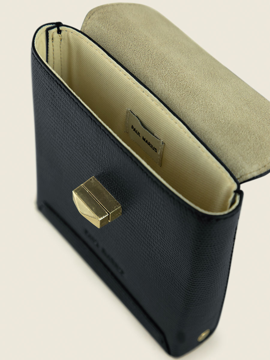 Fotoansicht Innenansicht Handytasche aus tiefschwarzem Leder Agathe 1960 Paul Marius M70 L B