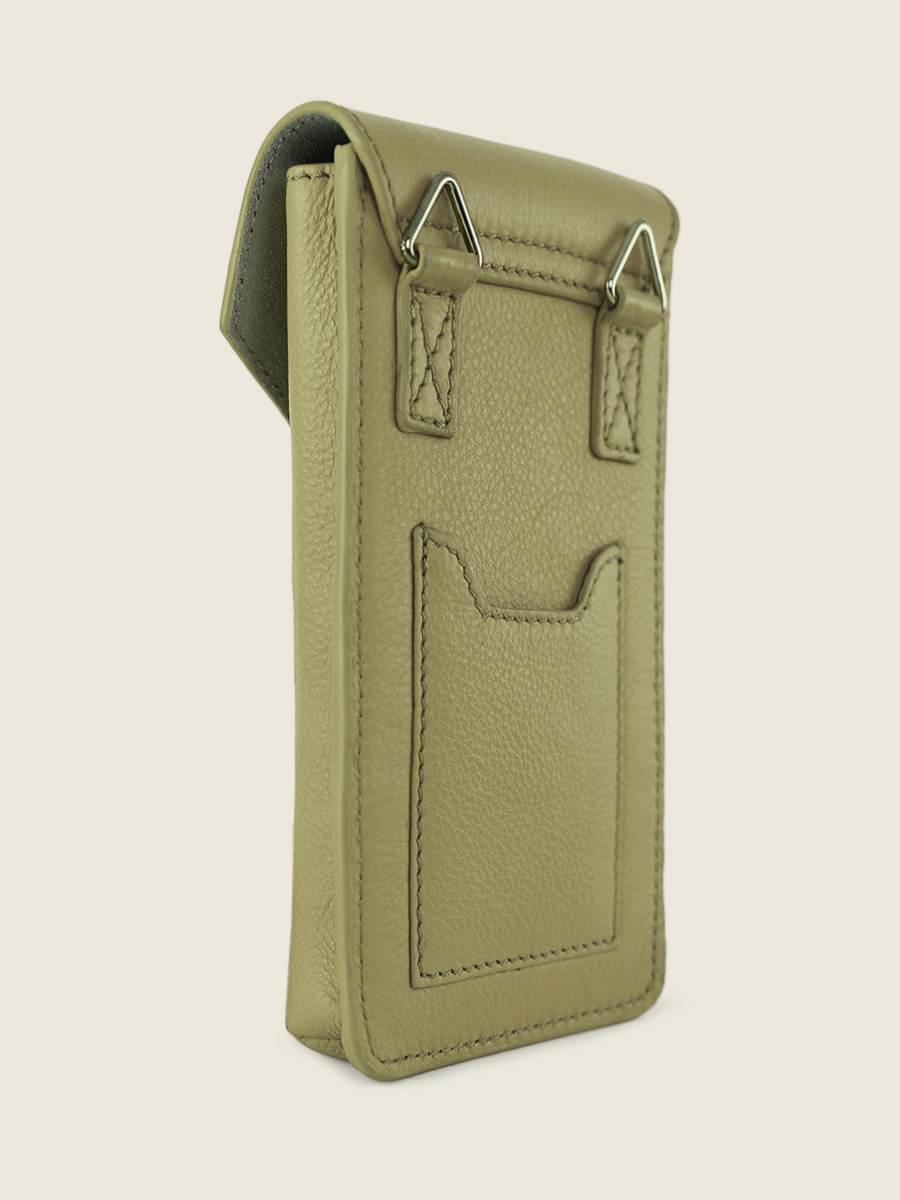 foto-seitenansicht-handytasche-leder-grün-eva-art-deco-mandel-paul-marius-m71-ad-al