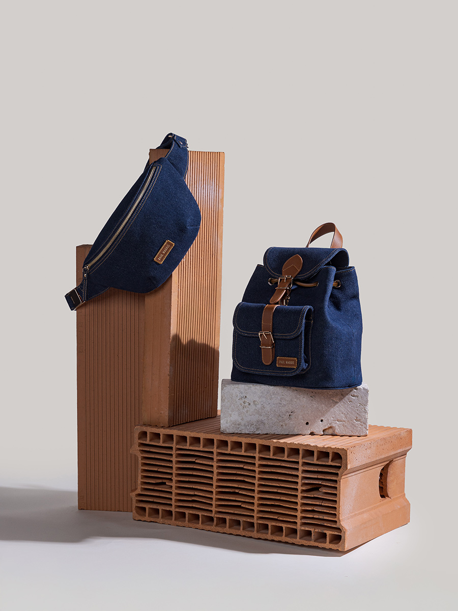 Rucksack aus blauem Jeansstoff, Le Baroudeur, Raw Denim, Zoom-Ansicht, Material, M40 DBLU-DENIM