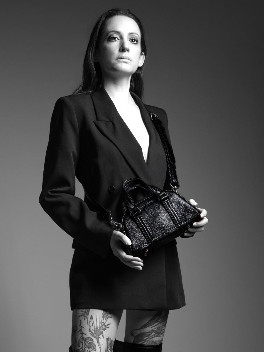 Fotoansicht-Tragegriff-Handtasche-Leder-schwarz-glitzernd-LeMini Bowling Eclipse Paul Marius W45XS M B