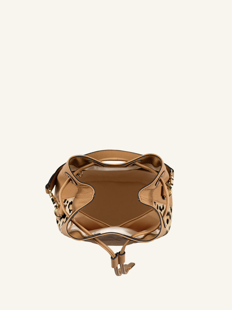 Beuteltasche aus Leder Capucine Leopard Beige Innenansicht w39-lp-bei