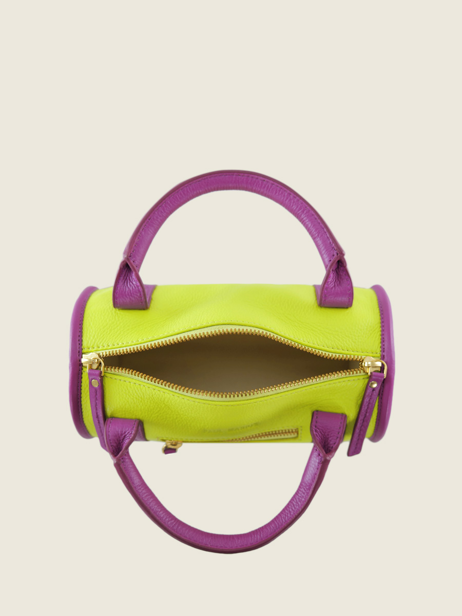 Foto-Tragegurt-Mini-Handtasche-Leder-grün-violett-Charlie-Sorbet-Apfel-Cassis-Paul-Marius-W30-SB-LGR-P