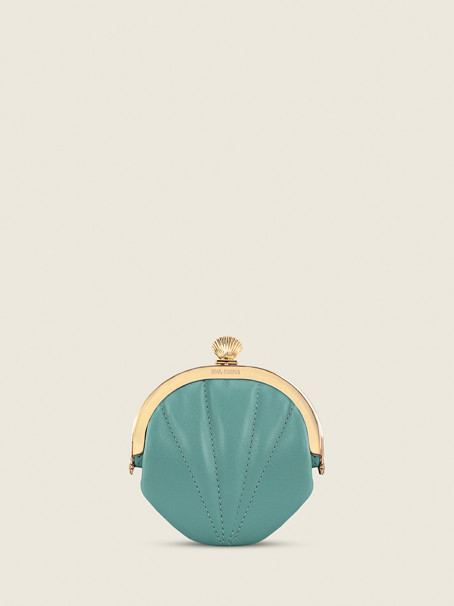 Geldbörse aus Leder Naïade Coquillage Lagunenblau Ansicht von vorne M87 BLU