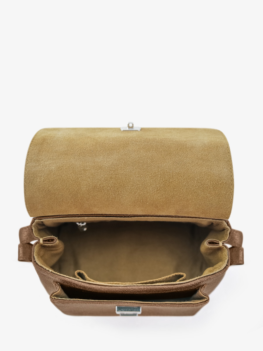 Fotoansicht Innenansicht Mini-Umhängetasche aus metallisiertem Leder, braun Diane XS Braun PAUL MARIUS W035XS-C