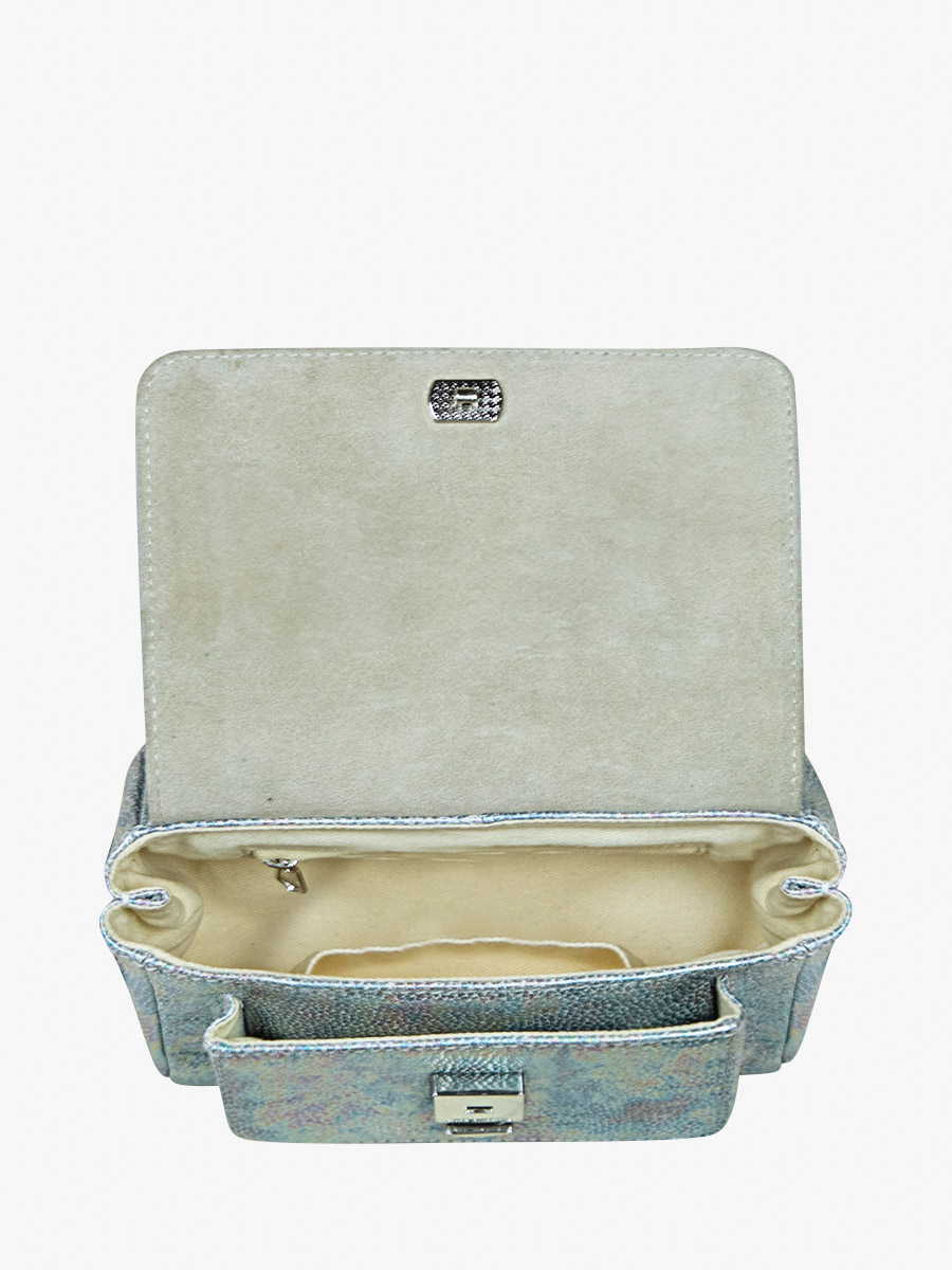 Fotoansicht Innenansicht Mini-Umhängetasche aus weißem Leder mit Hologramm-Effekt Diane XS Granite Paul Marius W35XS GRA W