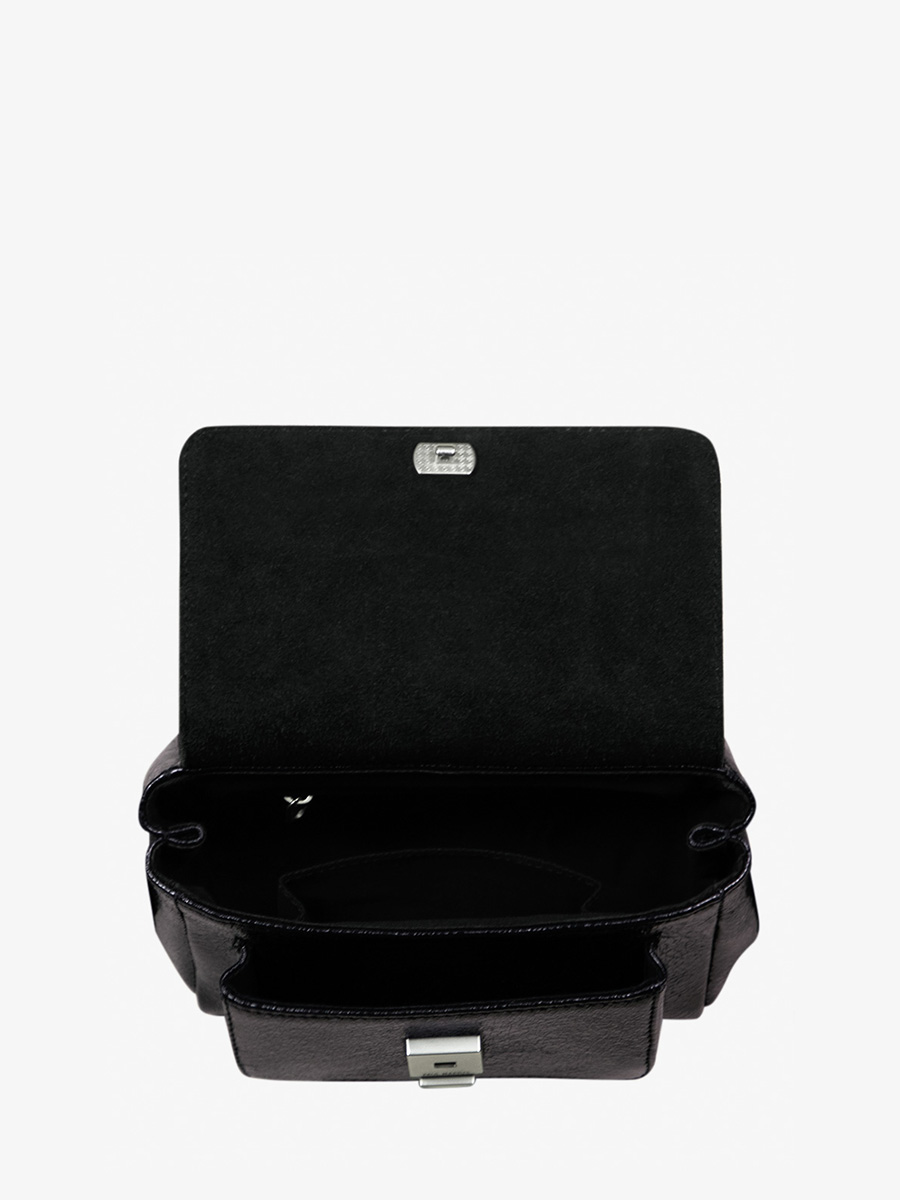 Fotoansicht Innenansicht Mini-Umhängetasche aus schwarzem Leder mit Glitzer-Diane XS Eclipse Paul Marius W35XS M B