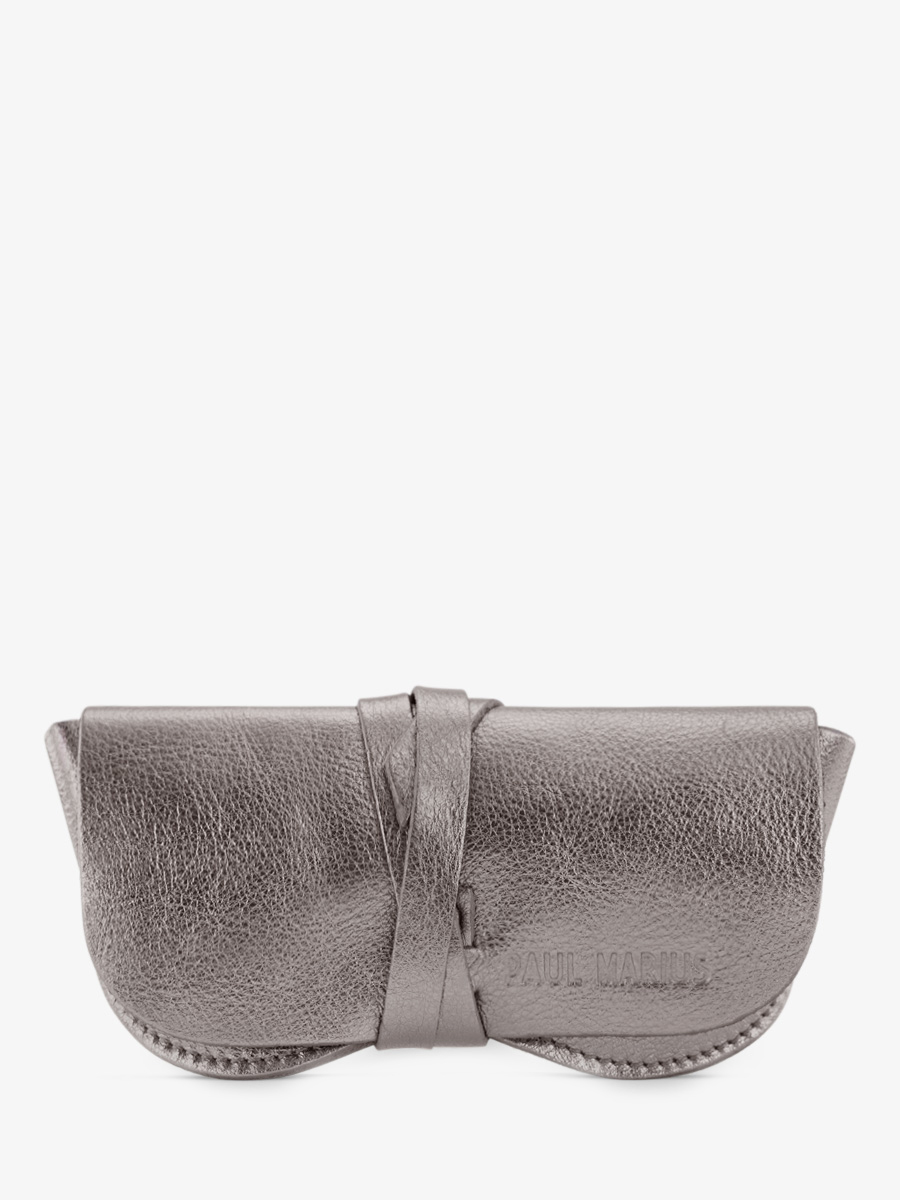 Foto-Ansicht-Vorderseite-Brillenetui-aus-silbernem-Leder-Brillenetui-aus-Stahl-Paul-Marius-M49-GM