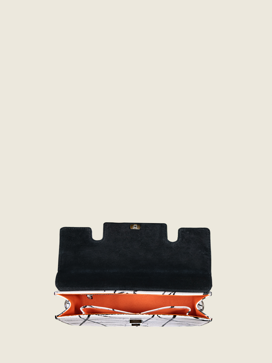 Baguette-Tasche aus Leder in Weiß, Schwarz und Orange, Gabrielle Arty 01, Innenansicht, W42 ART1 B-W