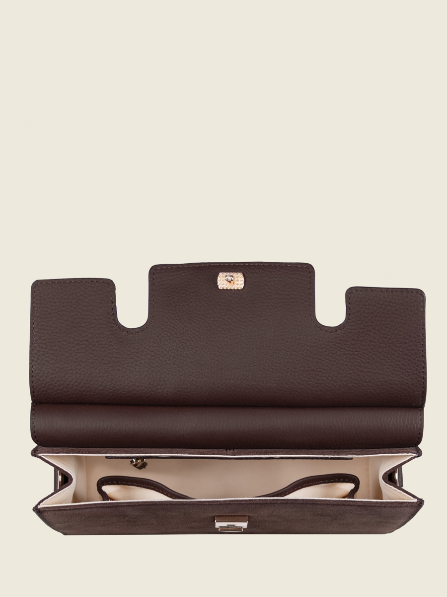 Baguette-Tasche aus Leder Gabrielle Schokoladenbraun Innenansicht W42 SU DB