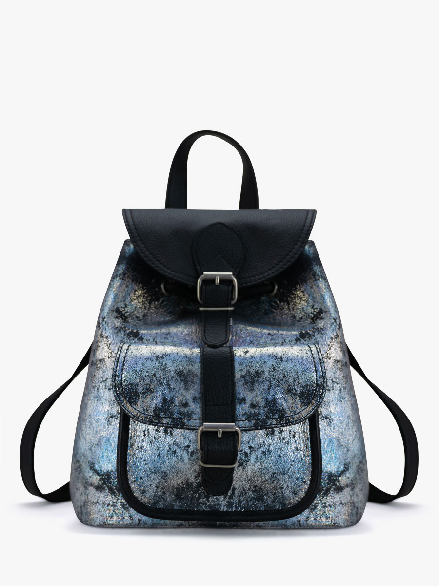 Fotoansicht-Vorderseite-Rucksack-Leder-holographisch-LeBaroudeur-Galaxie-Paul-Marius-M40-Gal