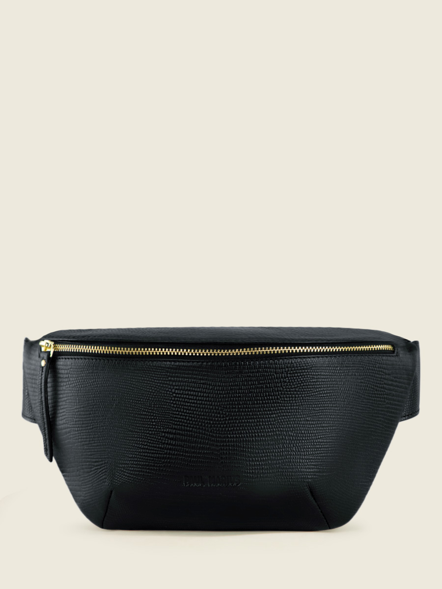 Fotoansicht-Vorderseite-Gürteltasche-aus-tiefschwarzem-Leder-LaBanane-1960-Paul-Marius-M503-L-B