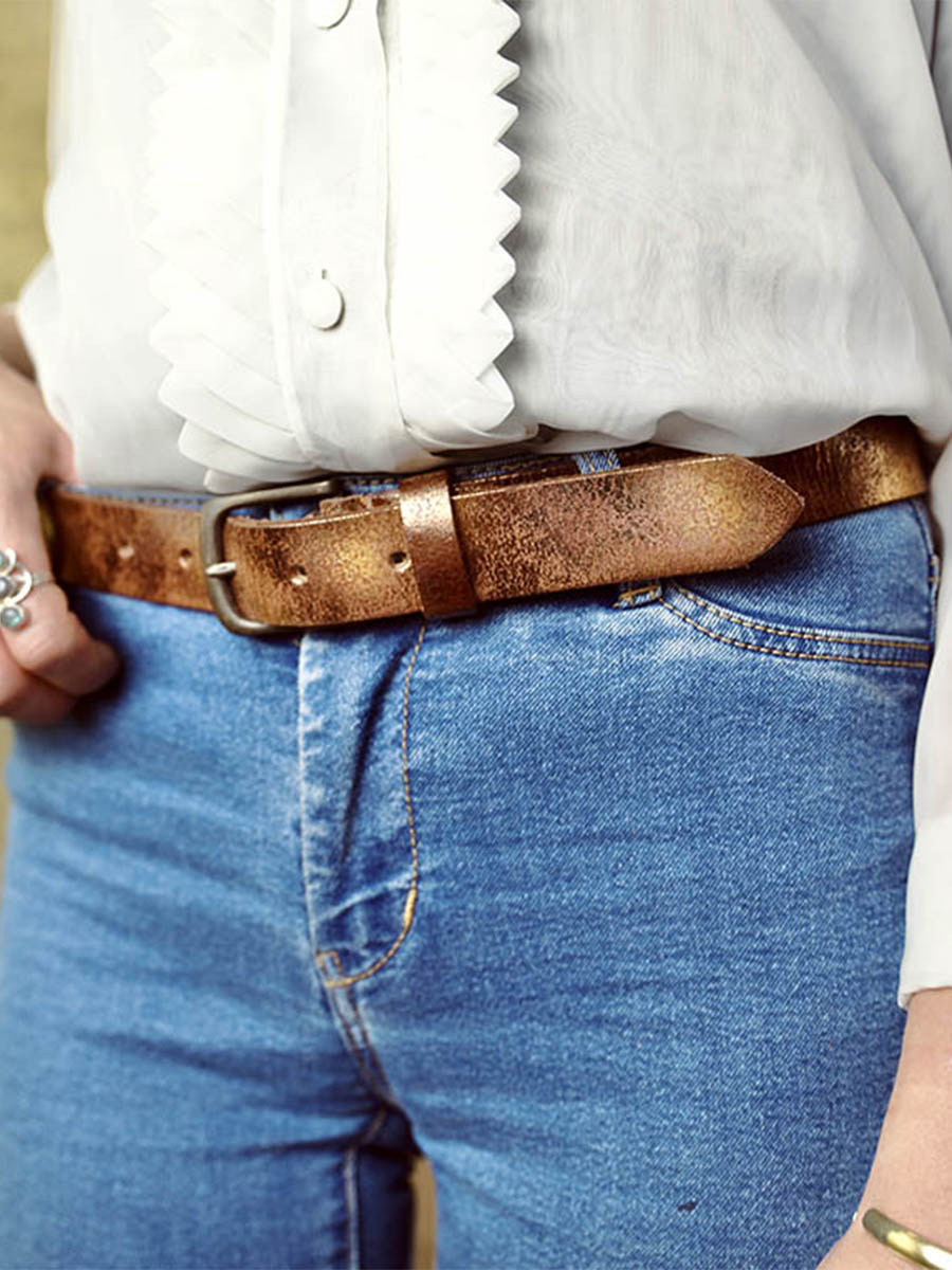 Foto-Tragegürtel aus Leder für Damen und Herren, silber-gold-kupferfarben, Gürtel mit silber-gold-kupferfarbener Schnalle, Paul Marius, LB-115-S-G-C