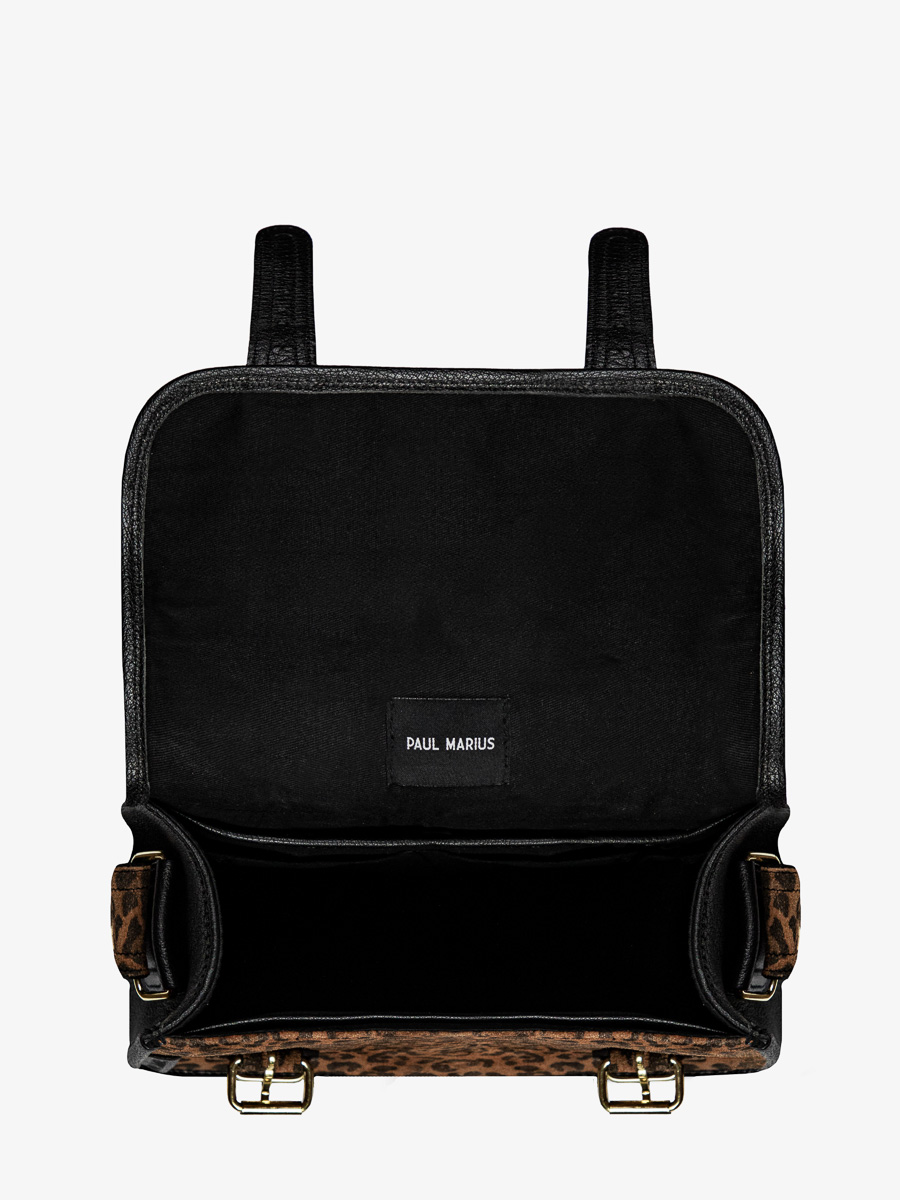 Umhängetasche Lasacoche S Leopard schwarz Innenansicht M02S10 LP B