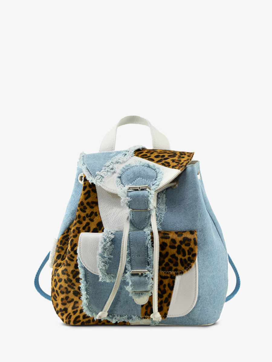 Fotoansicht-Seite-Rucksack-Leder-Leopard-weiß-LeBaroudeur-Chimère-Denim-weiß-Paul-Marius-M40-CH-W-DENIM