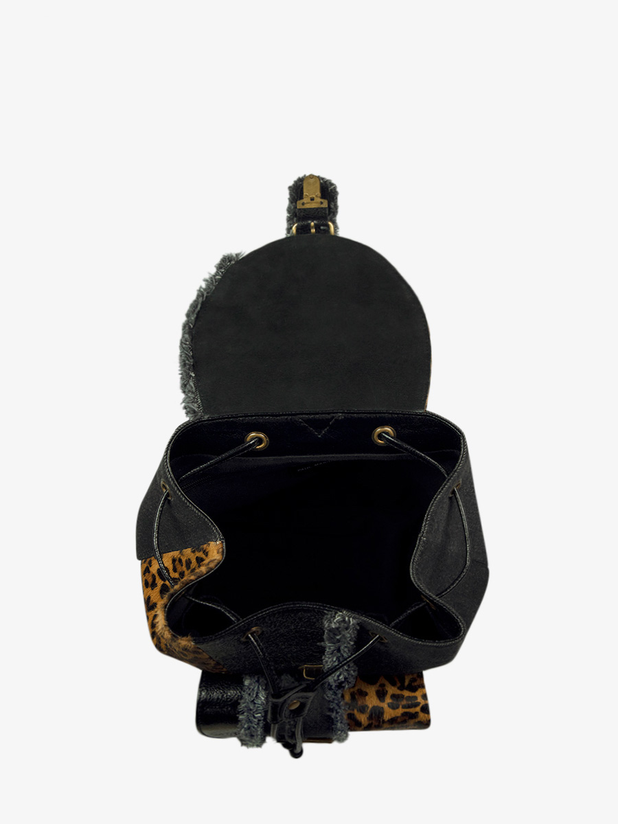 Fotoansicht-Innenansicht-Rucksack-Leder-Leopard-schwarz-LeBaroudeur-Chimère-Denim-schwarz-Paul-Marius-M40-CH-B-Denim