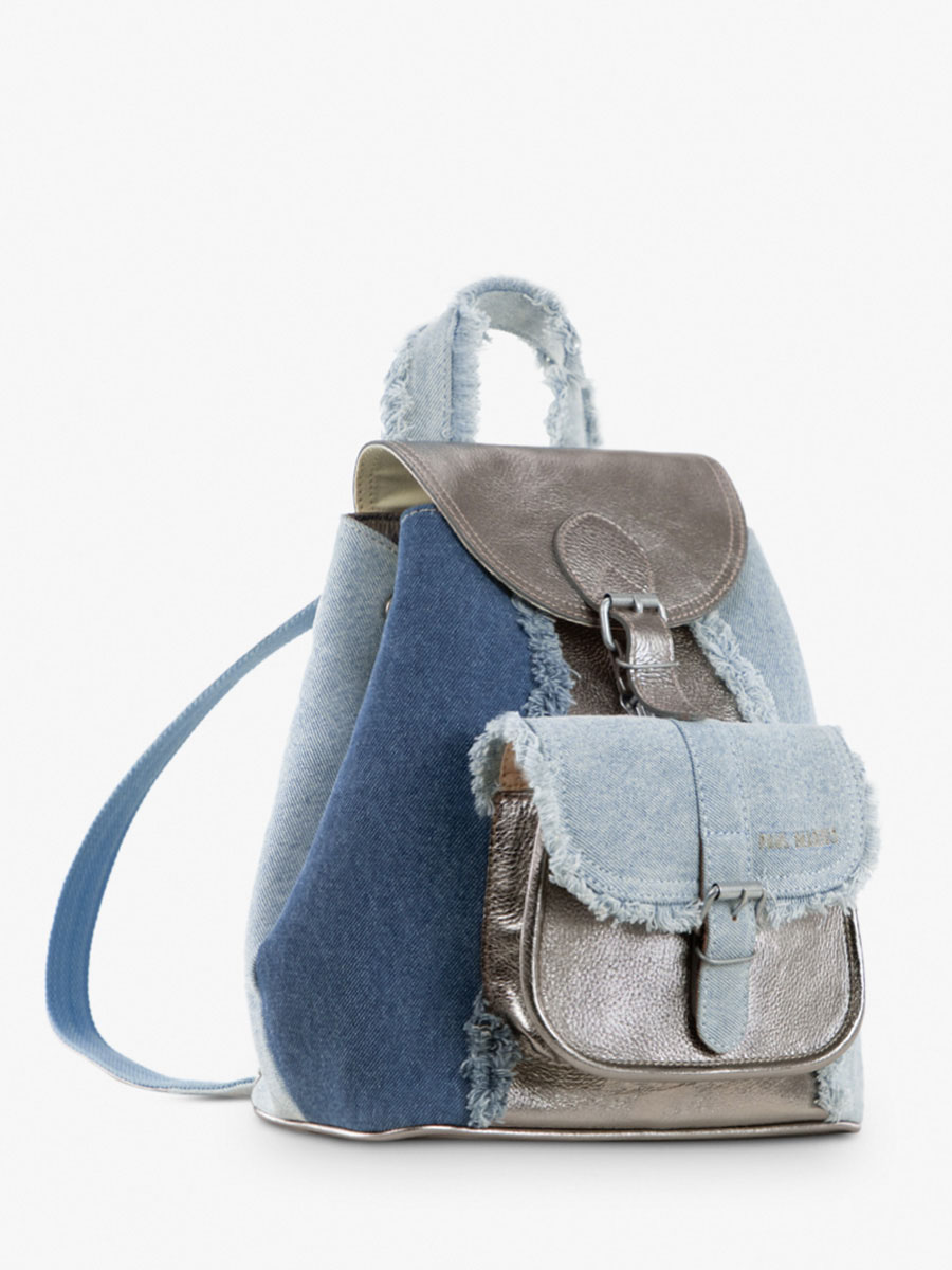 Foto-Rückansicht-Rucksack-Leder-Jean-silber-Damen-LeBaroudeur-Denim-Acier-Paul-Marius-M40-GM-Denim