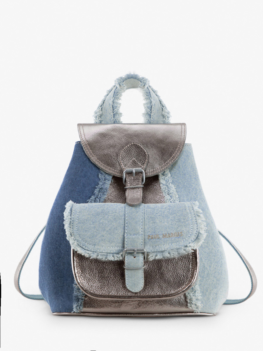 Foto-Ansicht-von-der-Seite-Rucksack-Leder-Jean-silber-Damen-LeBaroudeur-Denim-Stahl-Paul-Marius-M40-GM-Denim