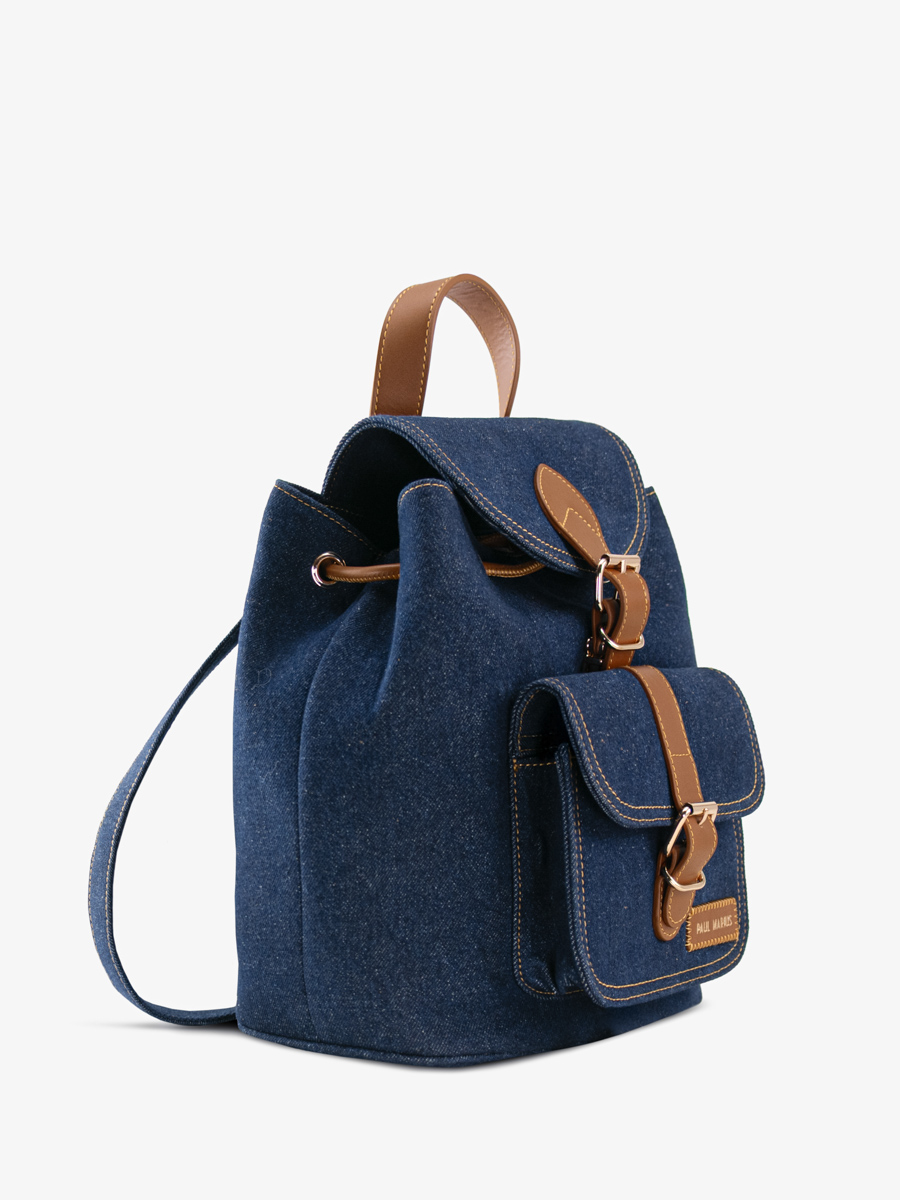 Rucksack aus blauem Jean von Lebaroudeur, Ansicht von der Seite, M40, Dblue Denim