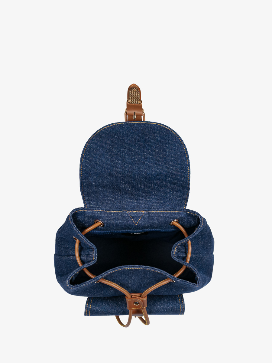 Rucksack aus blauem Denim von Le Baroudeur, Innenansicht, M40, Dblue Denim