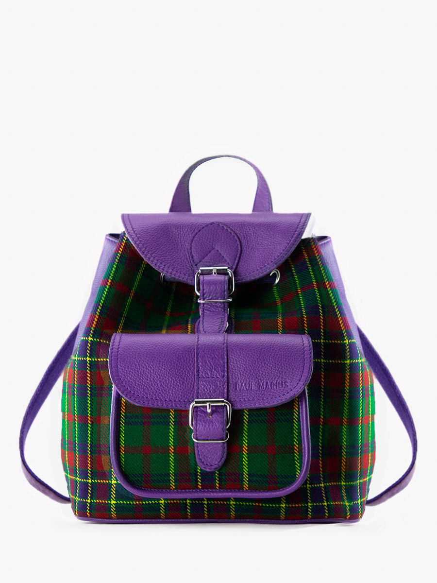 Foto-Ansicht-Seite-Rucksack-Leder-Stoff-Tartan-LeBaroudeur-Versus-Paul-Marius-M40-SCO-GR-P