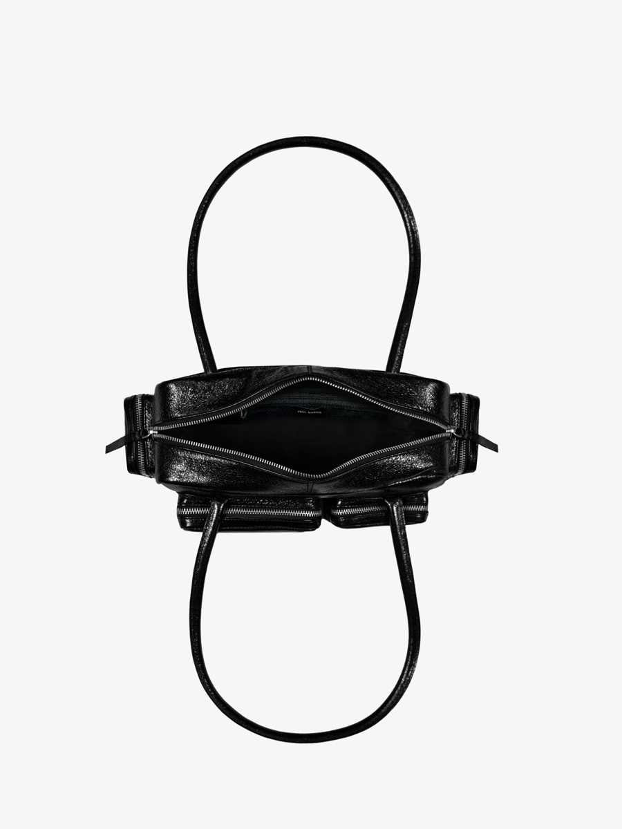 tasche mit mehreren fächern aus schwarzem glitzerndem leder lebasset 90s eclipse vue interieure w56 m b