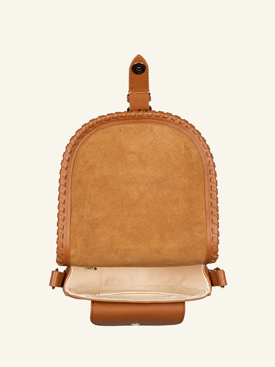 Umhängetasche aus Leder von Lebobo mit Léopard in Beige, Innenansicht, w61s-lp-bei