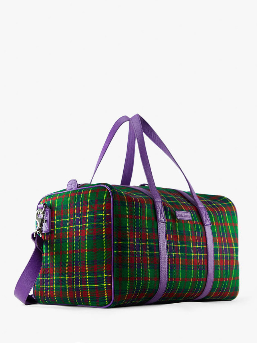 Foto-Seitenansicht-Reisetasche-Leder-Stoff-Tartan-LeCabine-Versus-Paul-Marius-M103-SCO-GR-P