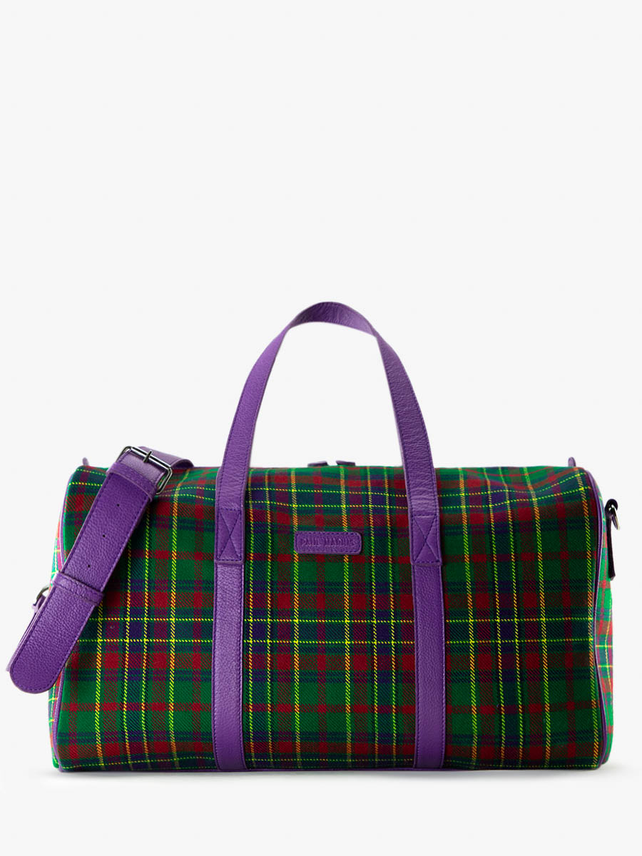 foto-ansicht-von-vorne-reisetasche-leder-stoff-tartan-lecabine-versus-paul-marius-m103-sco-gr-p