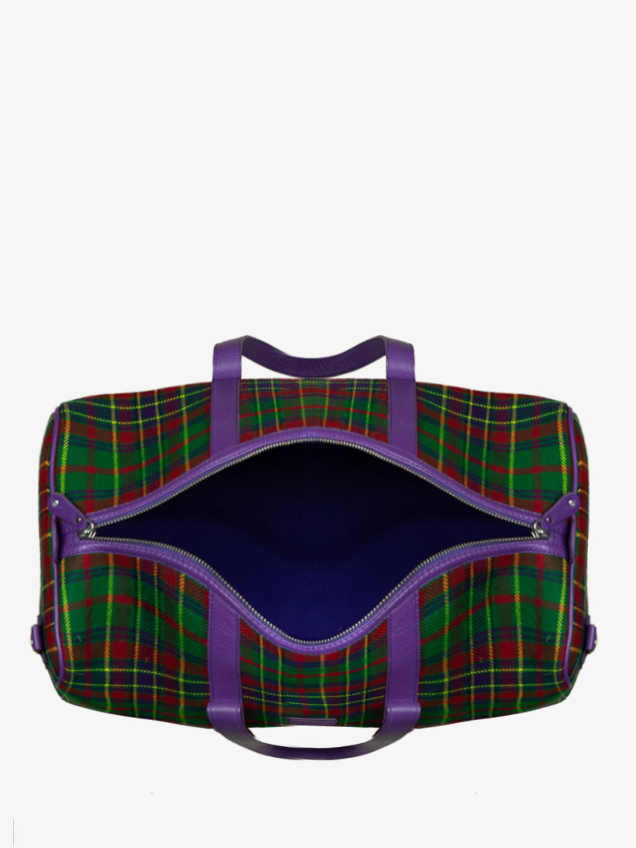 Foto-Innenansicht-Reisetasche-Leder-Stoff-Tartan-LeCabine-Versus-Paul-Marius-M103-SCO-GR-P