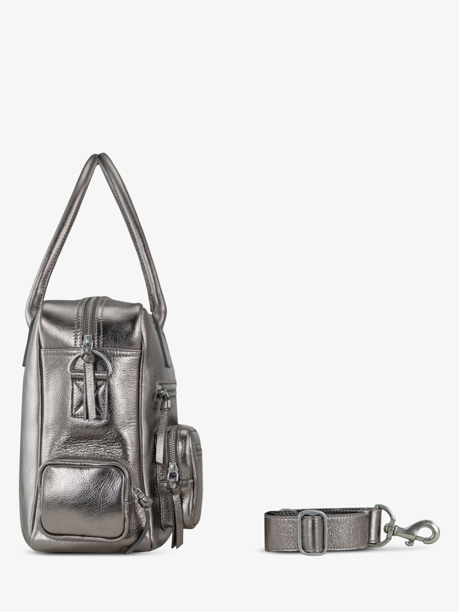 Dokumentenmappe mit mehreren Fächern, silberfarben, LeDandy 90s, Stahl, Seitenansicht, W204-GM