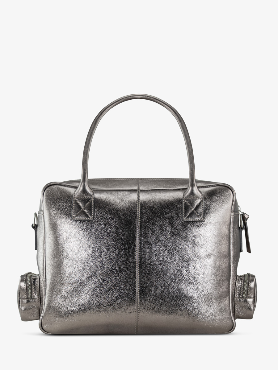 Aktentasche mit mehreren Fächern, silberfarben, LeDandy 90s, Stahl, Rückansicht, W204-GM
