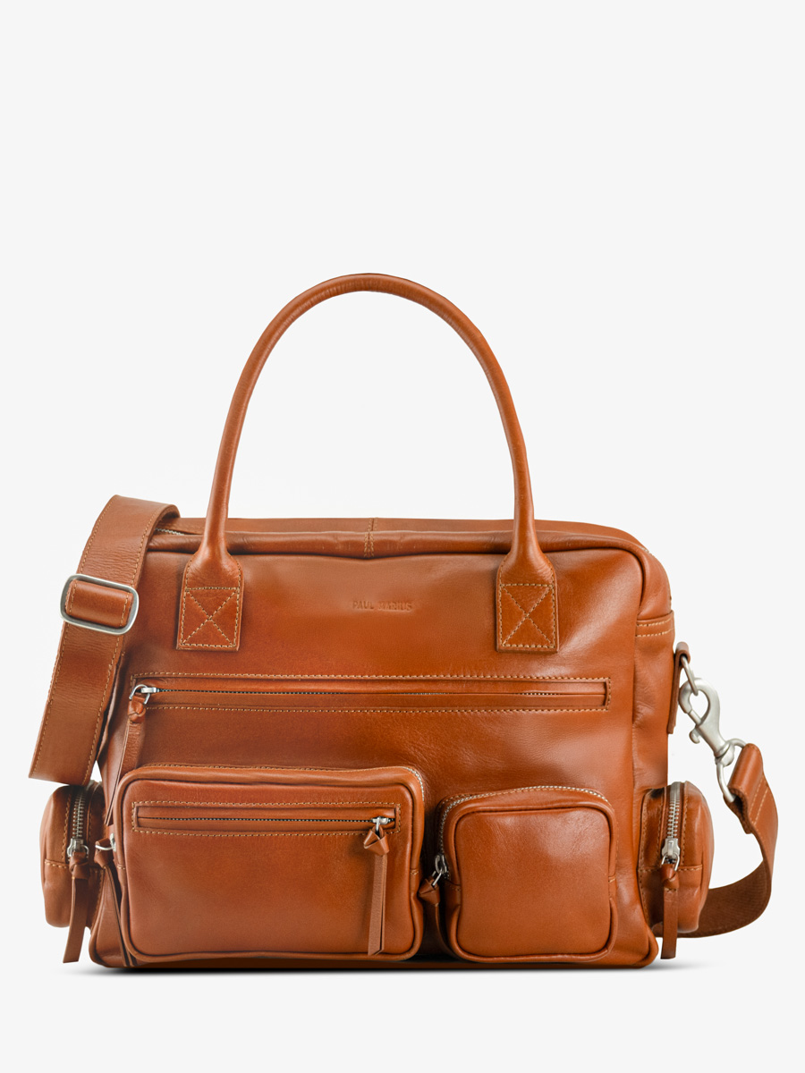 Aktentasche mit mehreren Fächern, braun, LeDandy, 90er Jahre, Cognac, Vorderansicht, W204-co