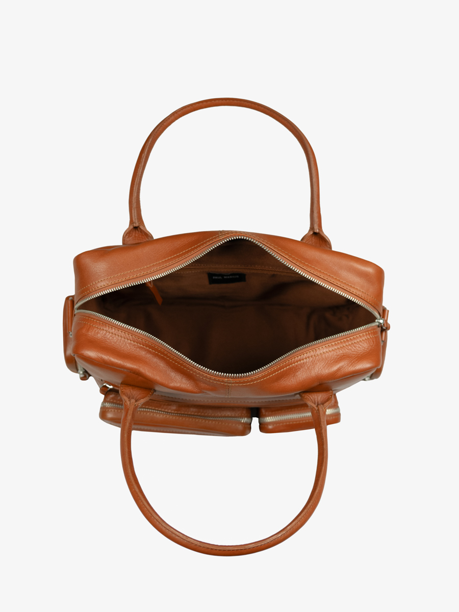 Aktentasche mit mehreren Fächern, braun, Ledandy, 90er Jahre, Cognac, Innenansicht, w204-co