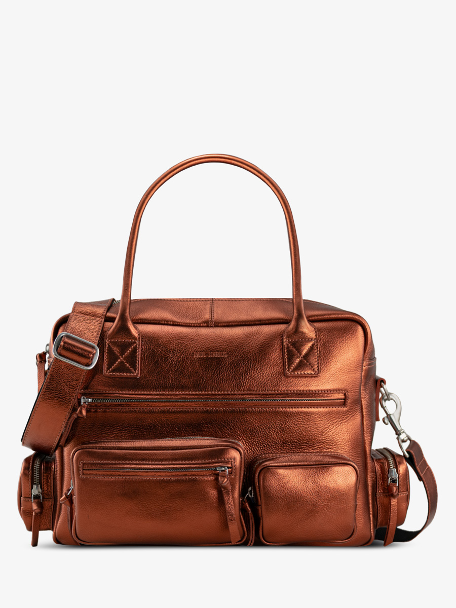 Dokumentenmappe mit mehreren Fächern, kupferfarben metallisiert, LeDandy 90s Ginger, Ansicht von vorne, W204-M-O