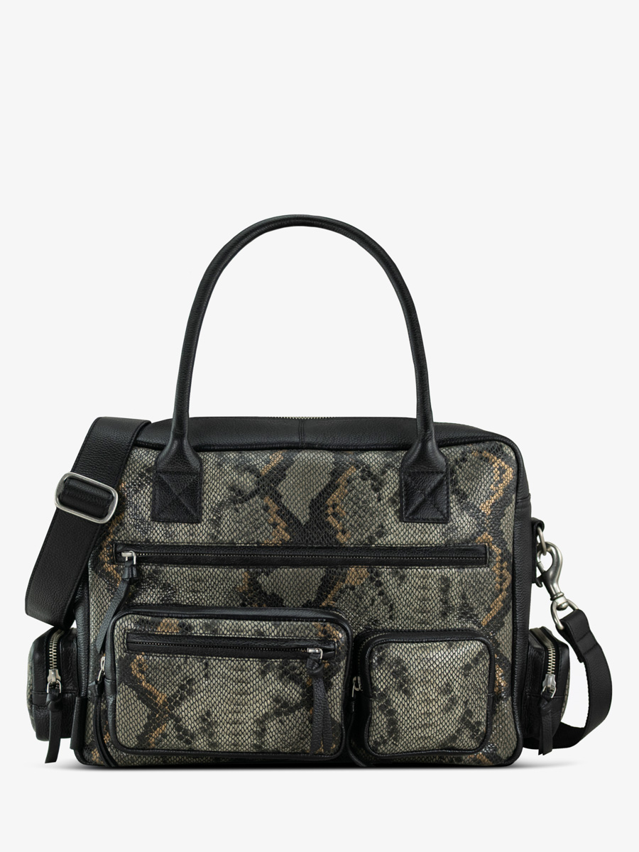 Dokumentenmappe mit mehreren Fächern LeDandy 90s Python grau-schwarz Ansicht von vorne W204 P-gre-b