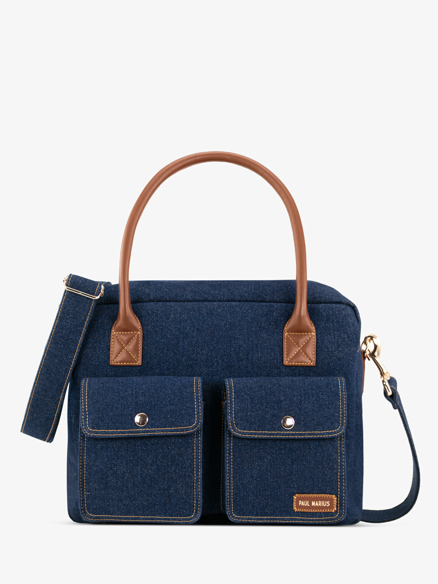 Aktentasche aus blauem Denim von Ledandy, Rohdenim, Vorderansicht, W04-DBlu-Denim