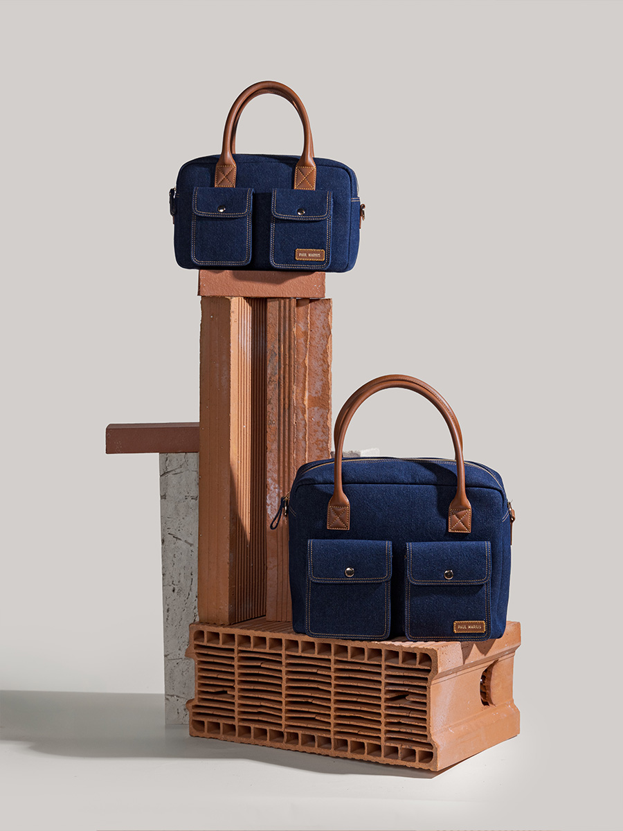 Dokumententasche aus blauem Denim und Leder von Ledandy – Rohdenim – Detailansicht – Material – w04-dblu-denim