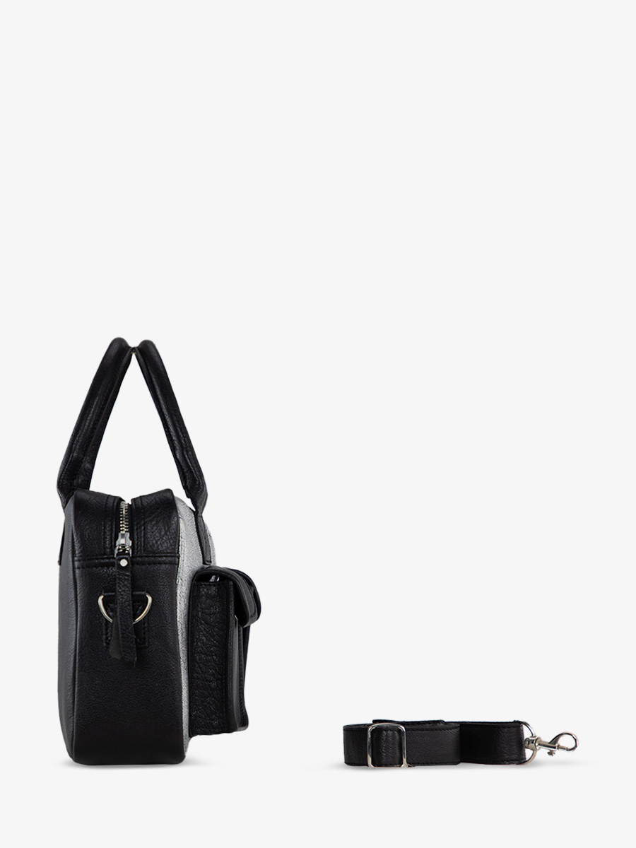 Fotoansicht-Rückseite-Handtasche-Leder-silber-schwarz-LeDandy S-silber-schwarz-Paul Marius-W04S-S-B