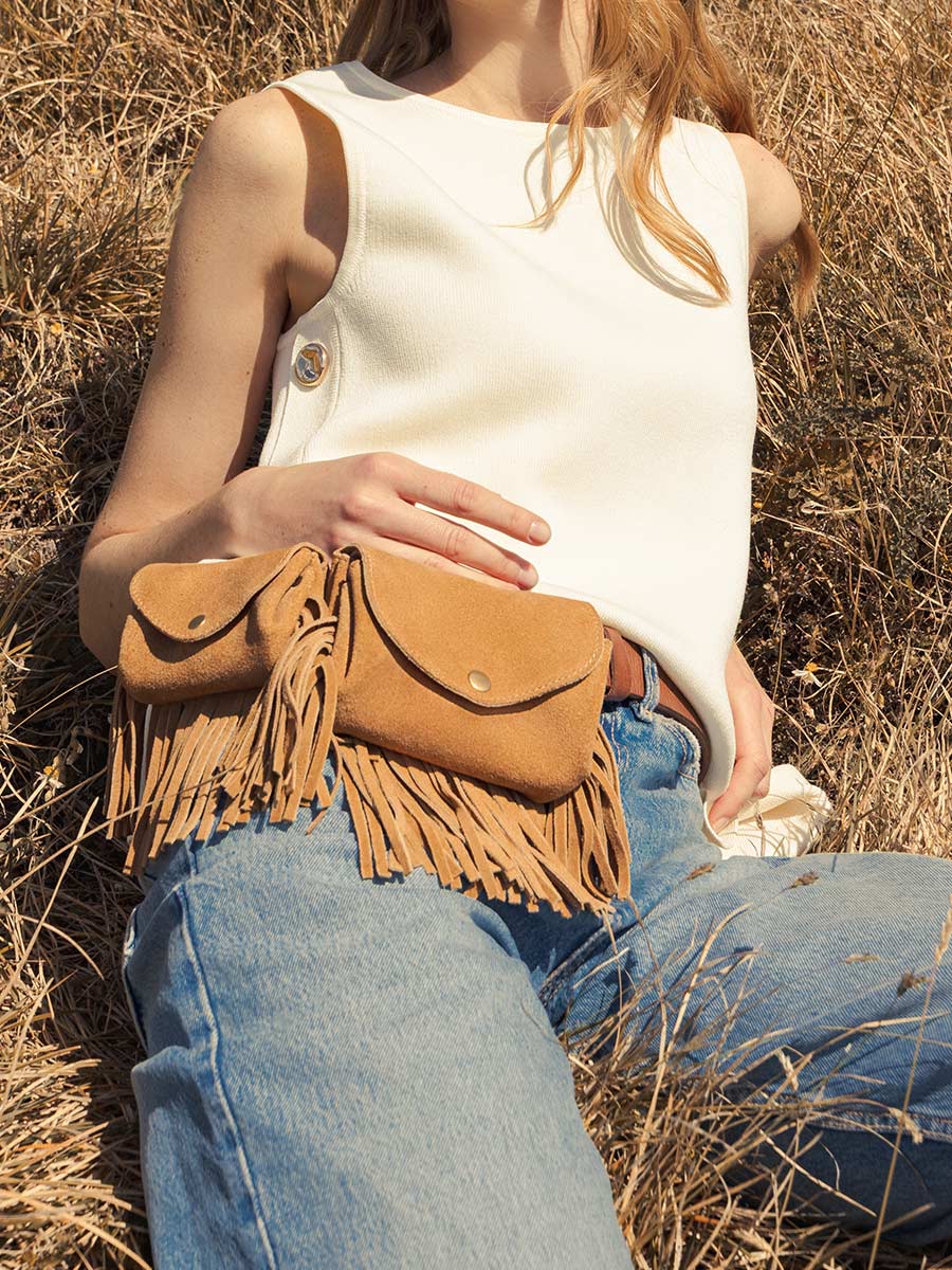 Geldbörse mit Fransen LeGustave Folk Havanna Ansicht Vorderseite CLP FOL SU L