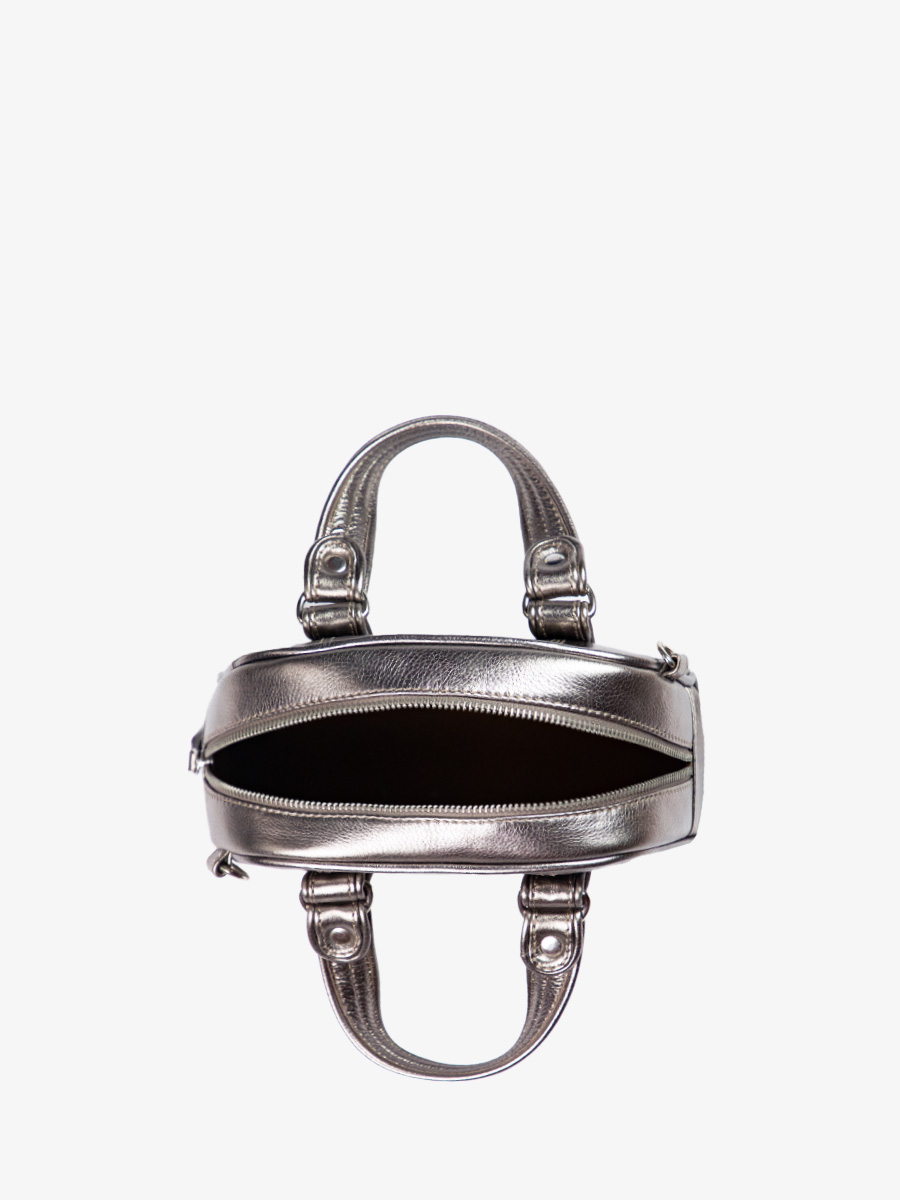 Fotoansicht Innenraum Handtasche aus silbernem Leder LeMini Bowling Stahl Paul Marius W45XS GM