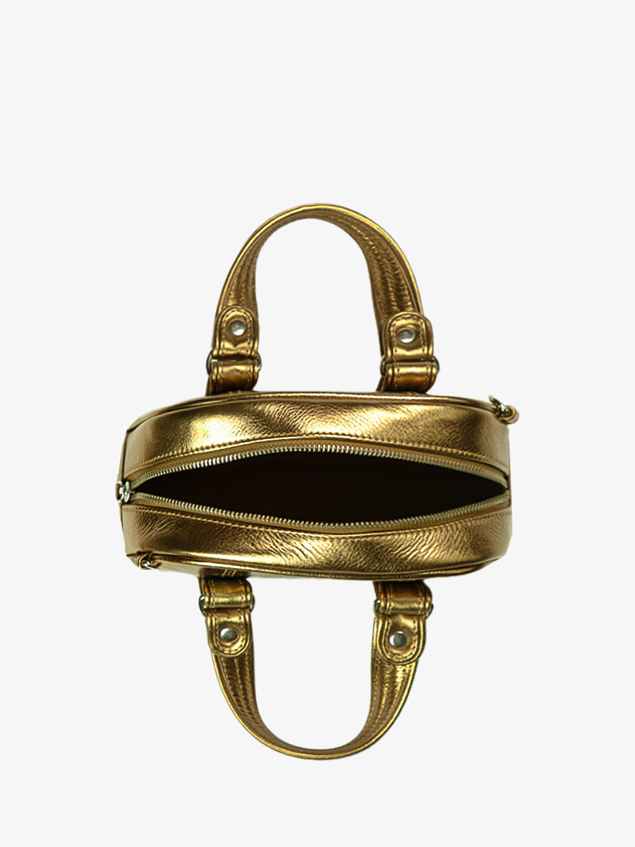 Foto-Ansicht-Innenraum-Handtasche-Leder-goldfarben-LeMini Bowling Bronze Paul Marius W45XS OG