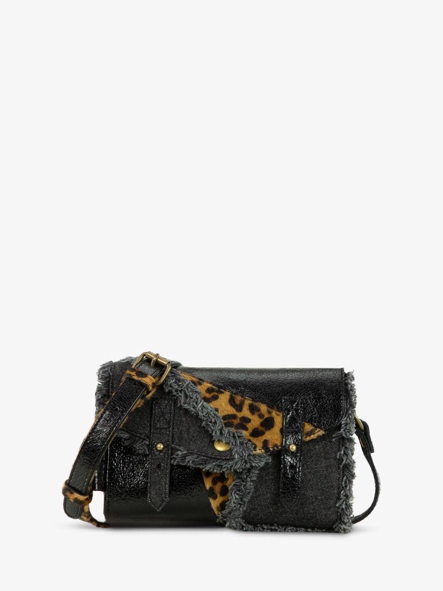 Foto-Ansicht-Seite-Umhängetasche-Leder-schwarz-Leopard-LeMini-Indispensable-Chimère-Denim-schwarz-Paul-Marius-W08S-CH-B-Denim