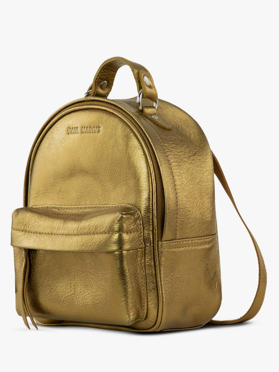 Fotoansicht von der Seite kleiner Rucksack aus Leder für Damen, goldfarben, LeMini Intrepide Bronze, Paul Marius, M37S OG