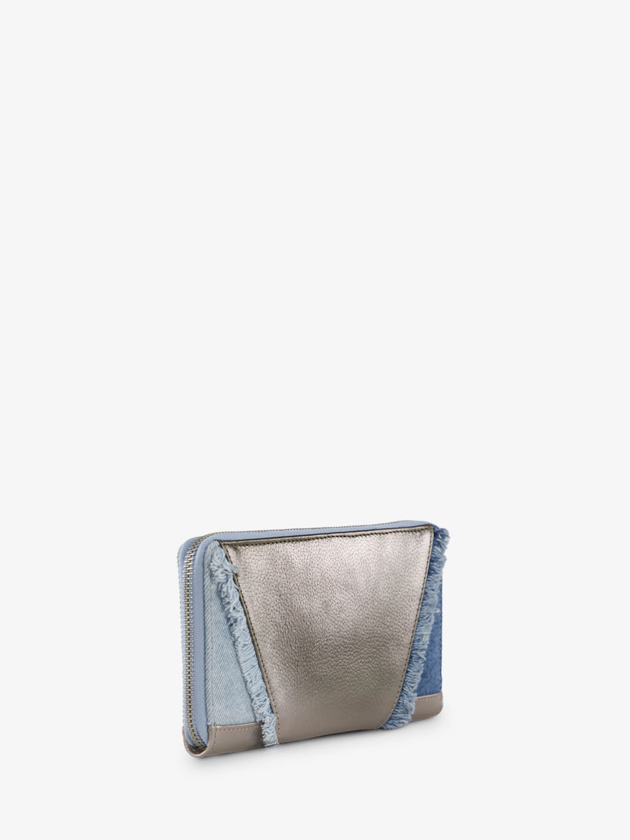 Foto-Seitenansicht-Brieftasche-Leder-Jean-silber-Damen-LePortefeuille-Charlotte-Denim-Acier-Paul-Marius-M63-GM-Denim