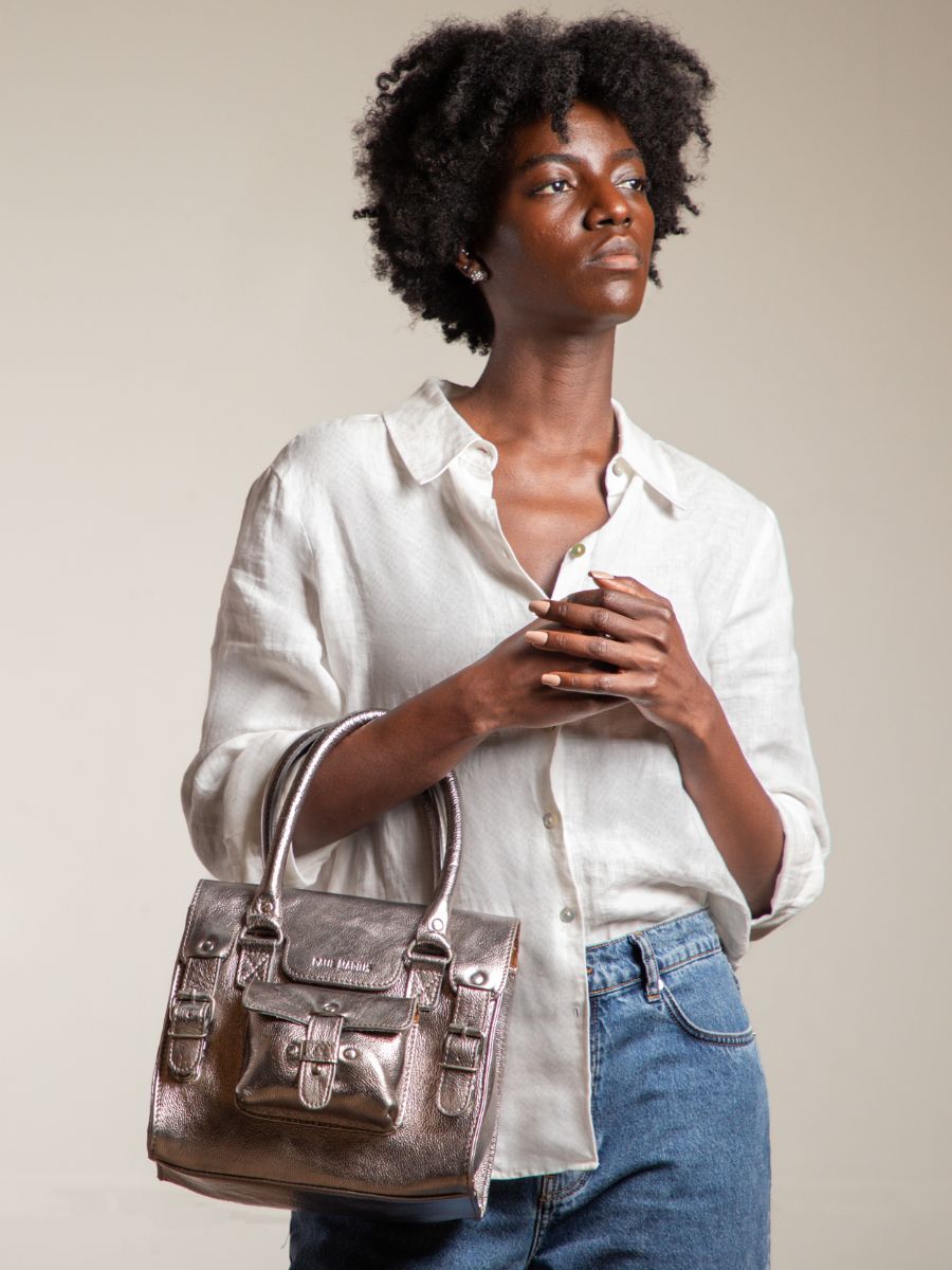 Foto-Zoom-Material-Handtasche-silberfarbenes Leder-LeRive Gauche-S-Stahl-Paul Marius-W01S GM