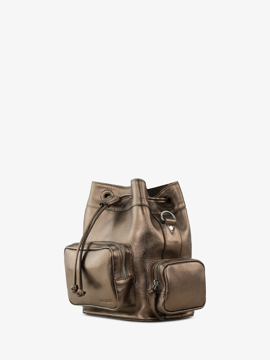 Beuteltasche aus Leder von LeSeau aus den 90er Jahren in Kupfer mit Seitenansicht W57 C