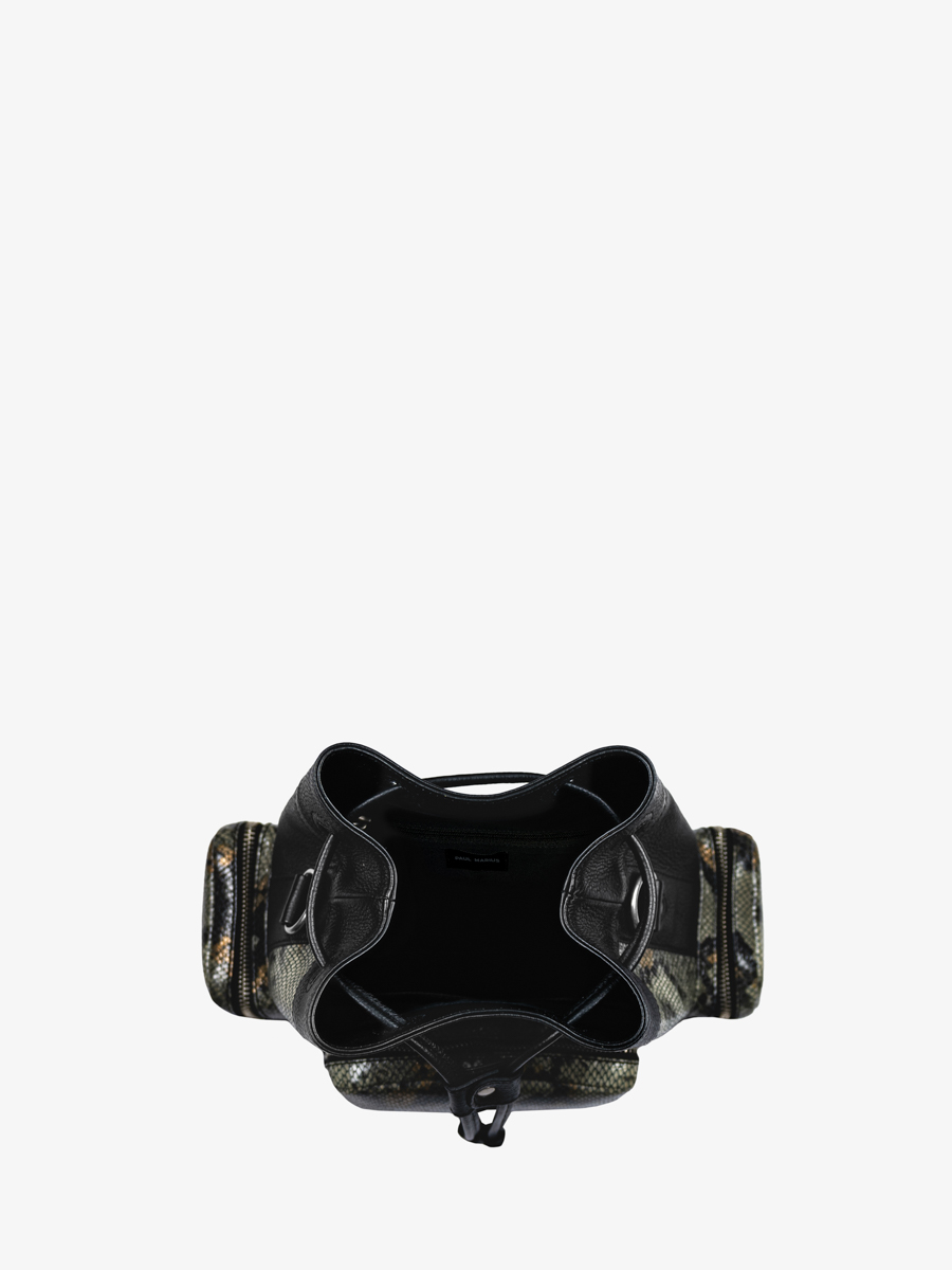 Beuteltasche aus Pythonleder, grau-schwarz, LeSeau, 90er Jahre, Python, Innenansicht, W57 P GRE-B